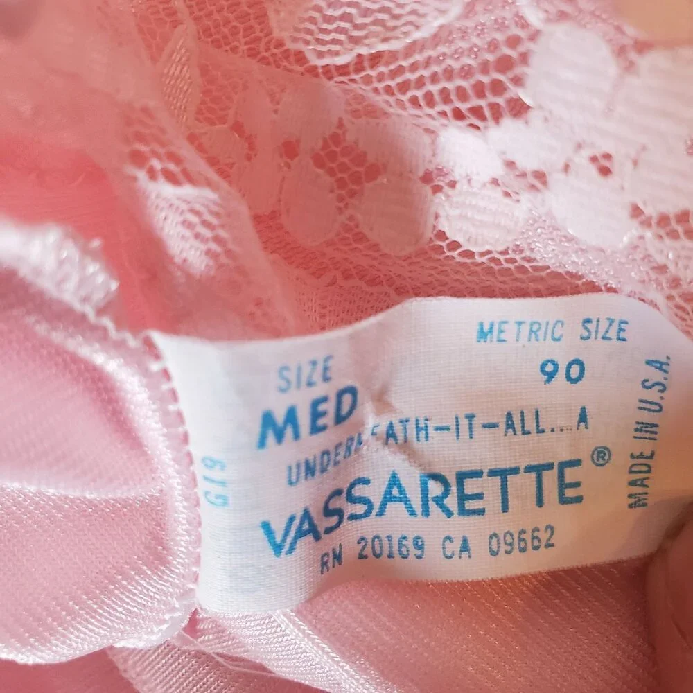 Vassarette M Pink‎ Lace Sheer Nightgown Lingerie Nylon USA Sexy Peignoir